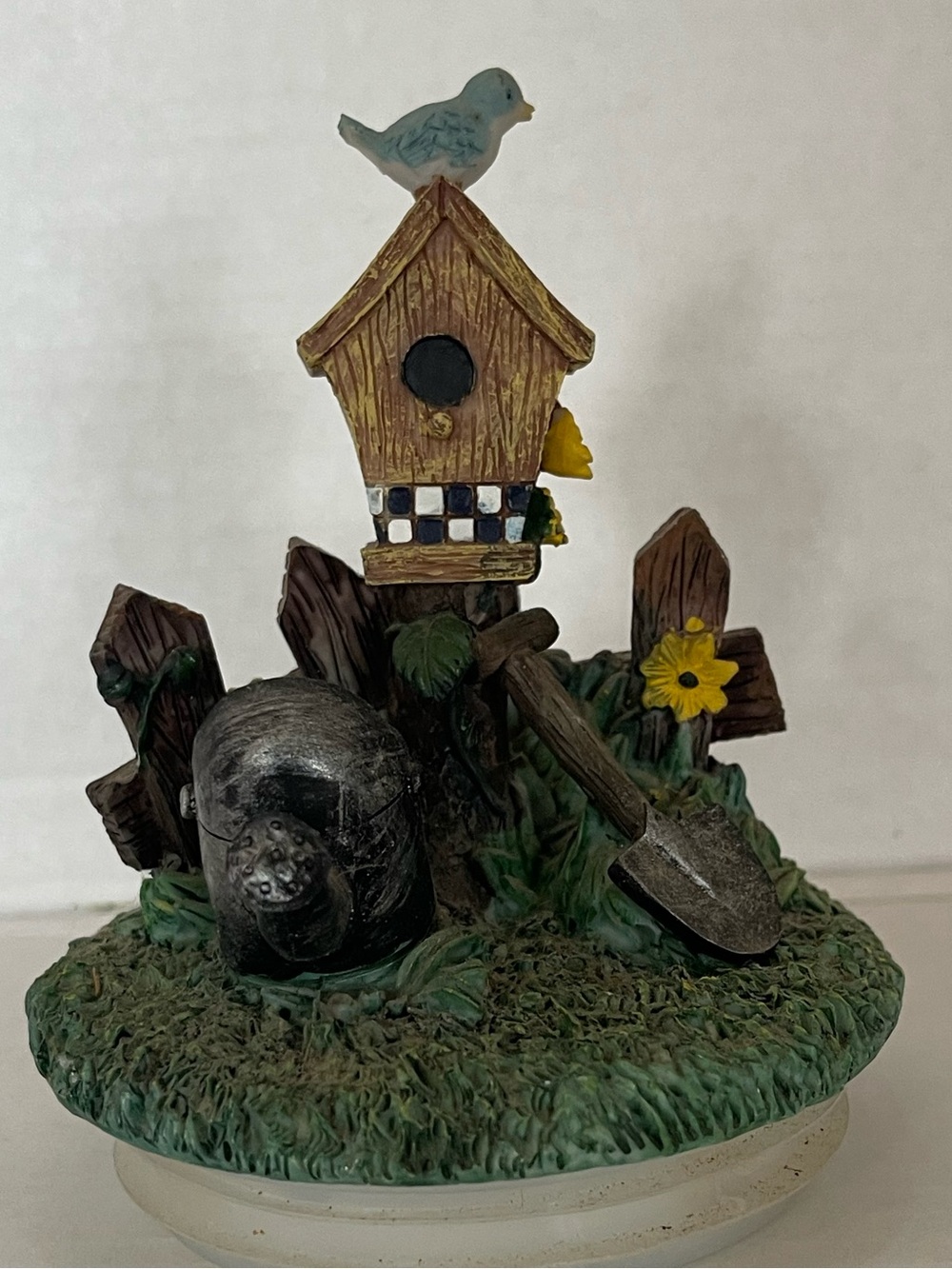 Candle Jar Cover featuring Decorative Birdhouse Garden Figurine.